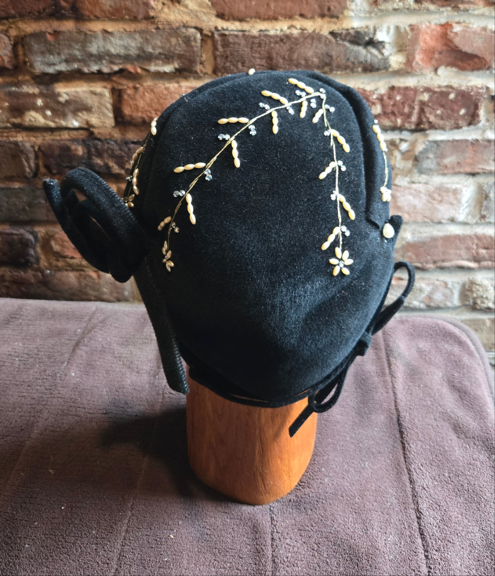 1950s genuine fur beaded cap