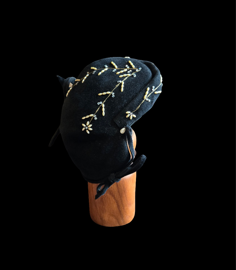 1950s genuine fur beaded cap