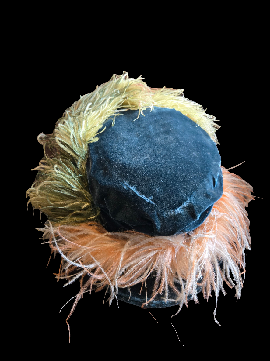 Antique Pink and Green Ostrich Feather Hat