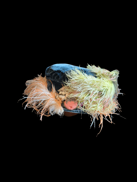 Antique Pink and Green Ostrich Feather Hat